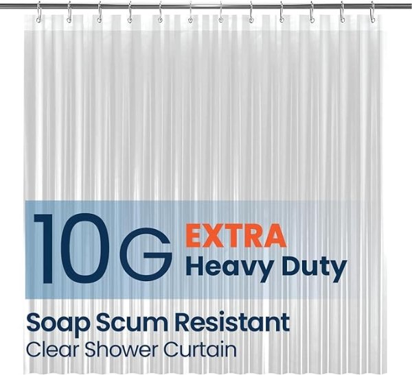 Bathroom Shower Curtain Liner - Waterproof Plastic Shower Curtain Premium PEVA Non-Toxic Shower Liner with Rust Proof Grommets Clear 10G Heavy Duty Bathroom Accessories 72x72