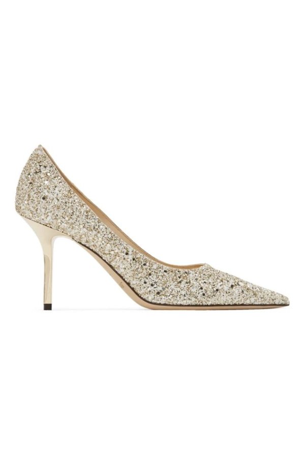 Gold & White Coarse Glitter Love 85 Heels