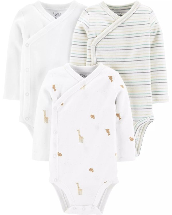 3-Pack Certified Organic Side-Snap Bodysuits