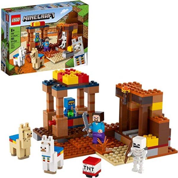 Minecraft The Trading Post 21167 Collectible Action-Figure Playset with Minecraft’s Steve and Skeleton Toys, New 2021 (201 Pieces)