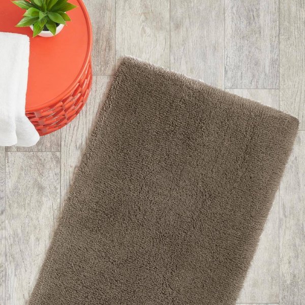 Fawn Brown 17 in. x 25 in. Non-Skid Cotton Bath Rug