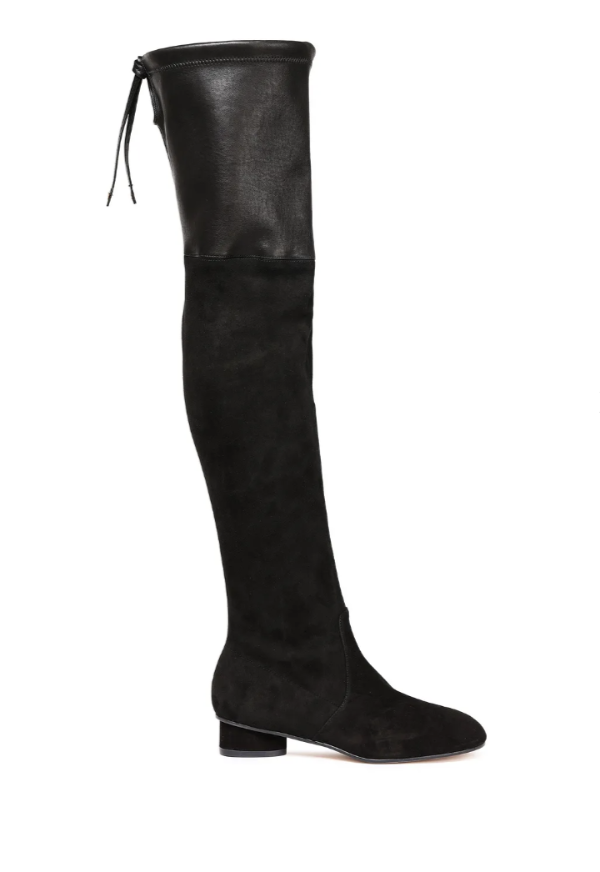 Leather-paneled suede over-the knee boots