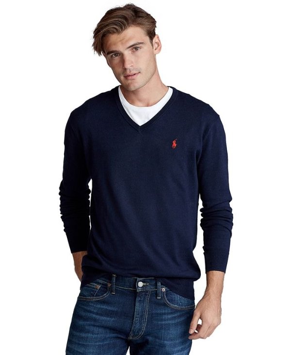 Men's Big & Tall Cotton V-Neck Sweater