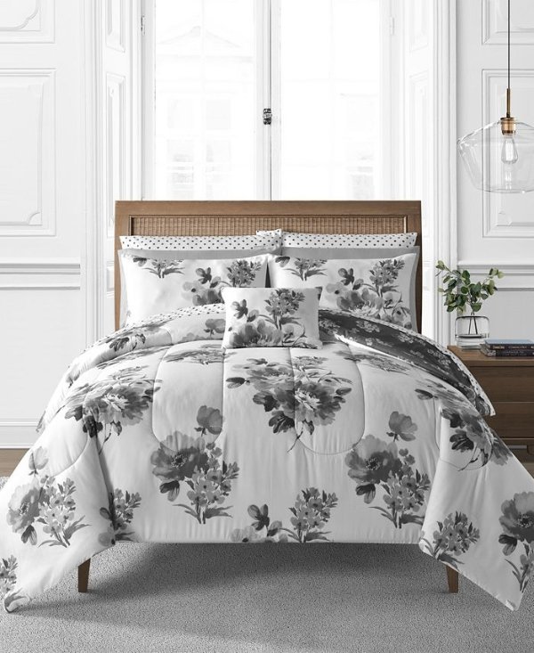 CLOSEOUT! Hanna 12-Pc. Reversible Floral Full Comforter Set, Created for Macy's