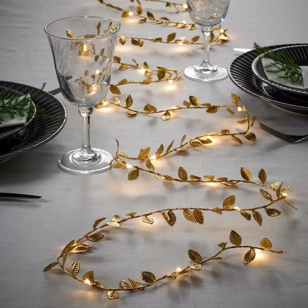 STRALA LED string light with 40 lights, battery operated leaf/gold - IKEA
