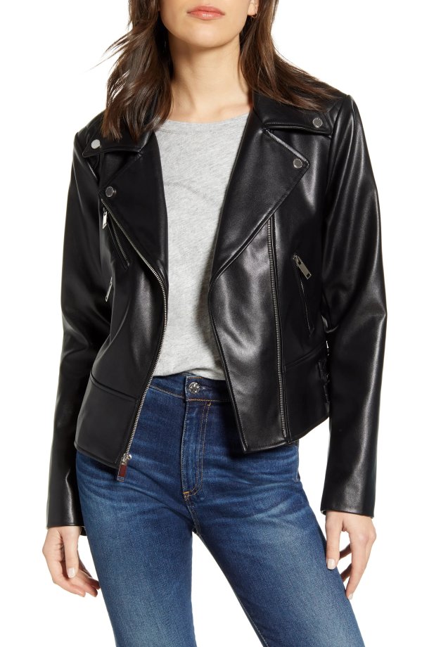 Quilted Back Faux Leather Moto Jacket