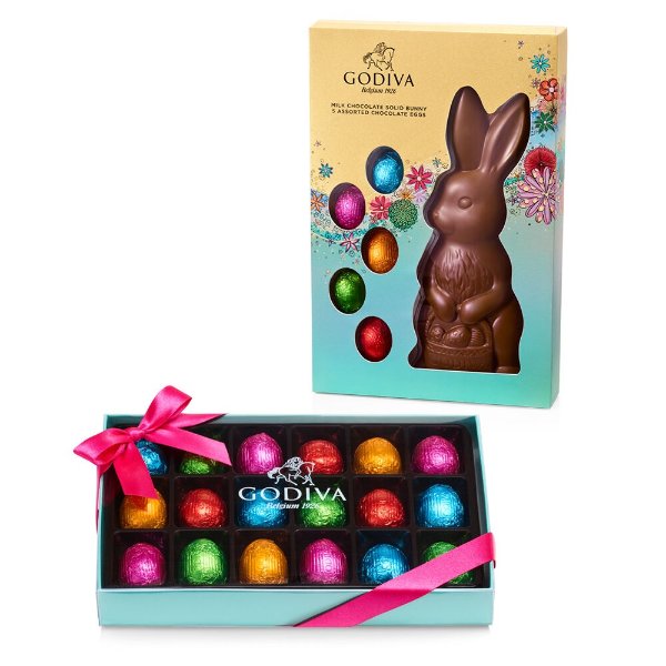 Milk Chocolate Bunny with Chocolate Eggs and Chocolate Easter Egg Gift Box