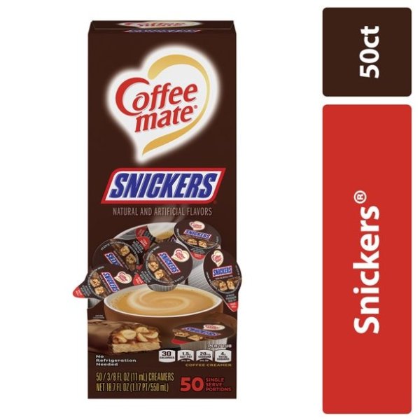 Coffee Mate Snickers Liquid Coffee Creamer Singles, Lactose-Free, 0.375 oz, 50 Ct