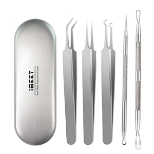 5 PCS Acne Remover Kit,Comedone Extractor Tool Set,Blackhead Removal Tweezers Kit, Treatment for Pimple, Blemish, Whitehead Popping, Silver