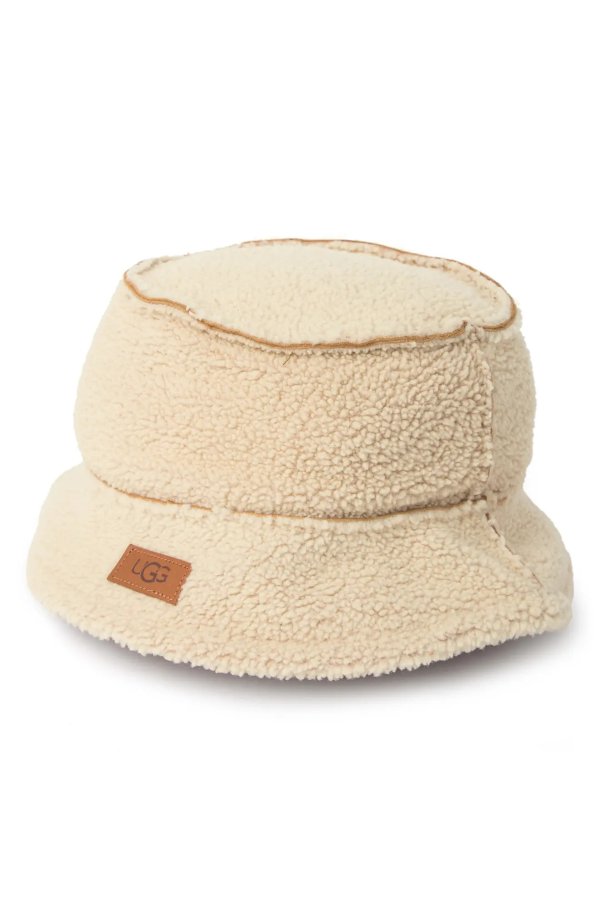 Exposed Seam Genuine Shearling Bucket Hat