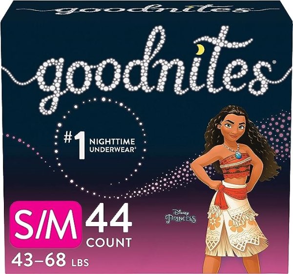 Bedtime Bedwetting Underwear for Girls, S-M (38-65 lb), 44 Ct. (Packaging May Vary)