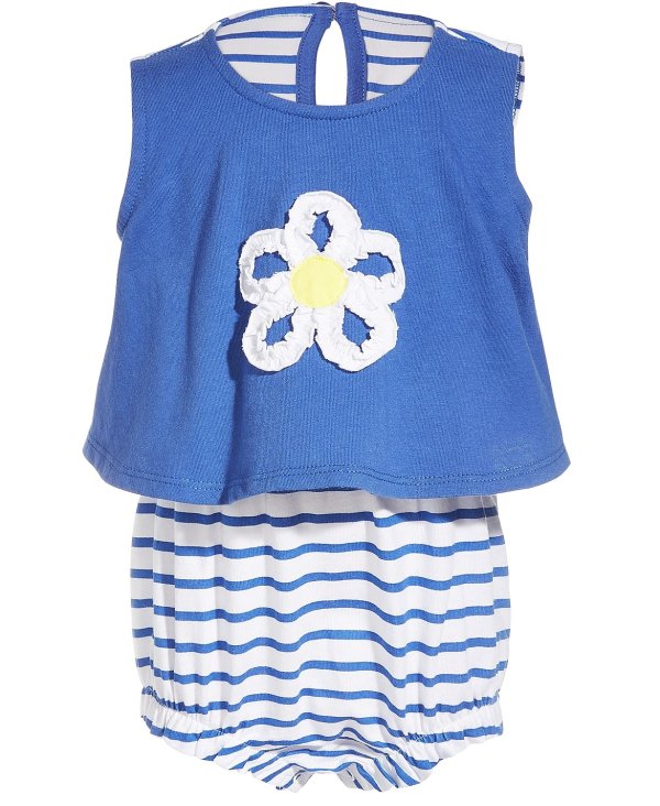 Baby Girls Daisy Stripe Cotton Sunsuit, Created for Macy's