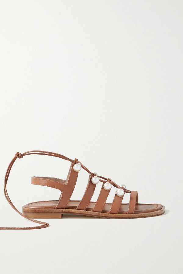 Goldie faux pearl-embellished leather sandals