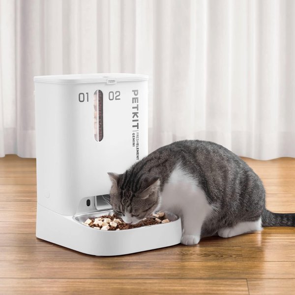 Fresh Element Gemini Automatic Pet Feeder with Double Feed Hoppers,Wi-Fi Enabled Smart Cat Dog Feeder,Two Hoppers Auto Pet Food Dispenser for Various Diets,App Control,Scheduled Feeding-5L