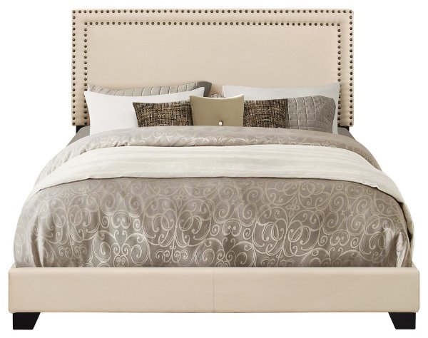 Bandera Upholstered Nailhead Bed, Cream - Transitional - Panel Beds - by HomeFare