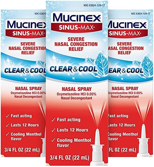 Severe Nasal Congestion Relief Clear & Cool Nasal Spray, Cooling Menthol Flavor (Pack of 3), 2.25 Fl Ounce