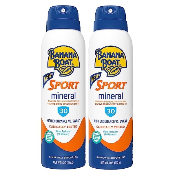 Sport Mineral Sunscreen Spray, Broad Spectrum SPF 30, 5oz. - Twin Pack