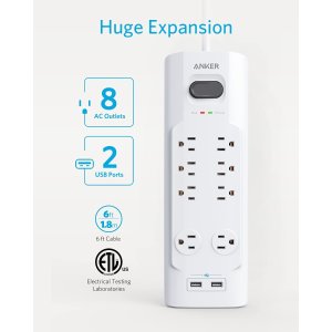 Anker Power Strip Surge Protector,8 Outlets & 2 USB Ports with Flat Plug