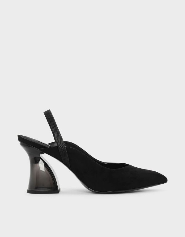 Black Lucite Sculptural Heel Slingbacks | CHARLES & KEITH