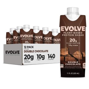 Evolve Plant Protein Milkshake Double Chocolate Flavor 11oz 12 Bottles