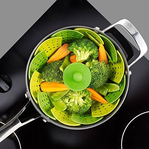 40023 Lotus Steamer Basket for Steaming Food and Vegetable Folding Non-Scratch BPA-Free, Green