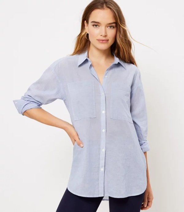 Pinstriped Tunic Shirt | LOFT