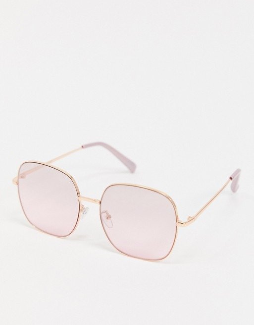 oversized metal square sunglasses in rose gold with rose gold lens | ASOS