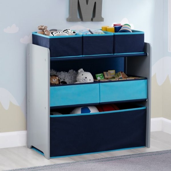 6 Bin Design and Store Toy Organizer, Grey/Blue
