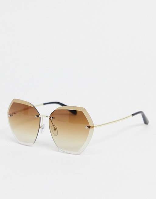 hexagon sunglasses in gold with brown lens 