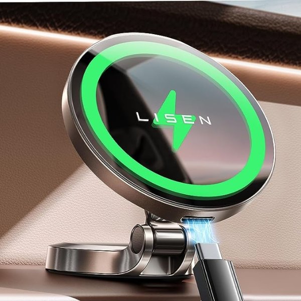 LISEN for Magsafe Car Mount Charger [Fastest Charging Speed] 15W Fast Charging Wireless Car Charger iPhone Car Mount, Phone Holder Mount for Car Dashboard for iPhone 15 Pro Max Plus 14 13 12 Mini