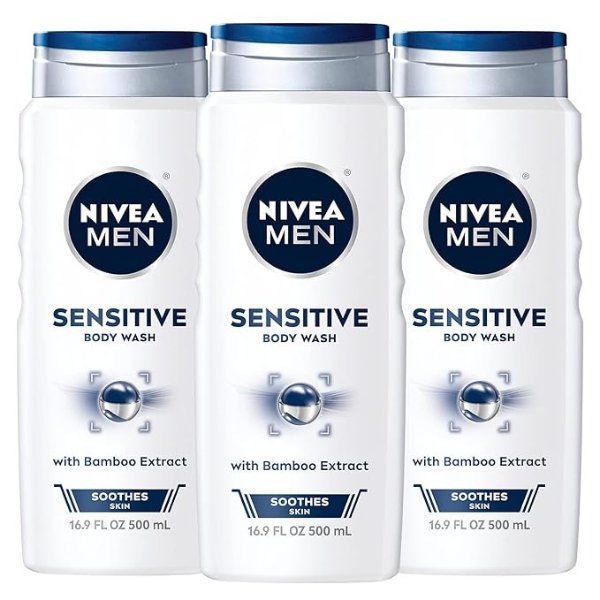 Men Sensitive Body Wash with Bamboo Extract, 3 Pack of 16.9 Fl Oz Bottles