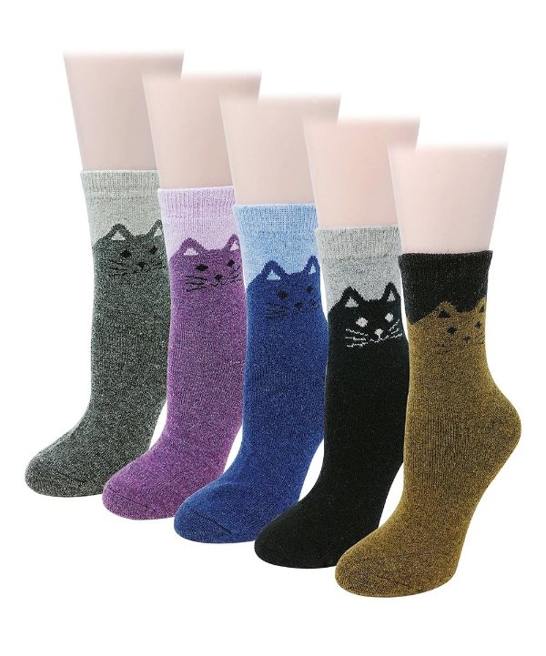 Purple & Black Cat Wool-Blend Socks - Set of Five