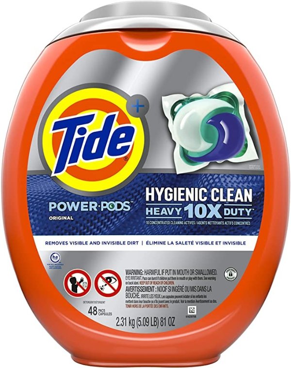 Hygienic Clean Heavy 10x Duty Power PODS Laundry Detergent Pacs, Original, 48 count, For Visible and Invisible Dirt (Packaging May Vary)