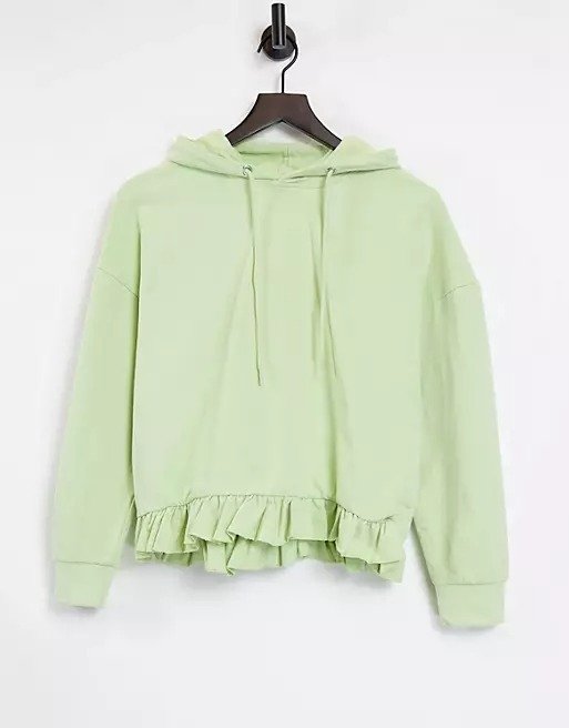 set ruffle hem hoodie in green | ASOS