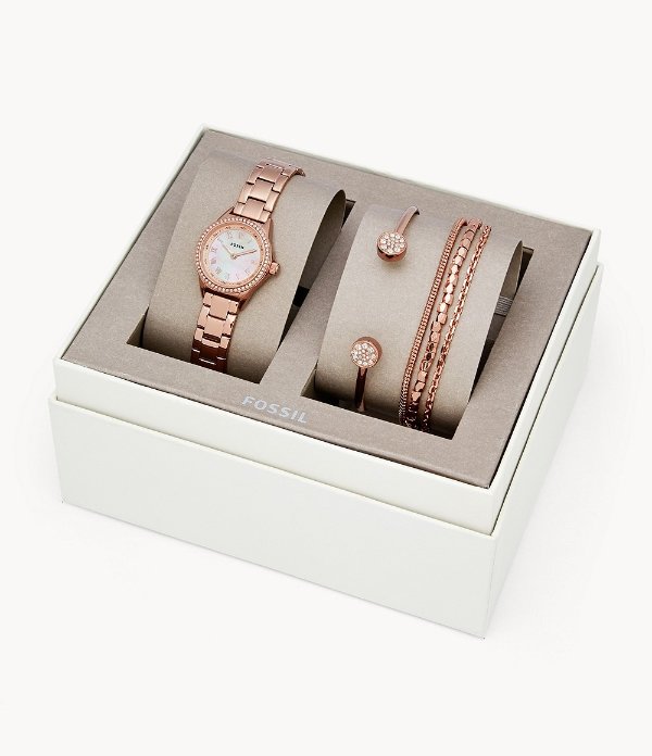 Blythe Three-Hand Rose Gold-Tone Stainless Steel Watch and Jewelry Gift Set