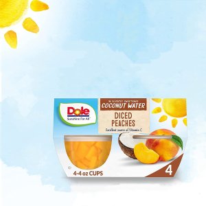 Dole Fruit Bowls Peaches in Coconut Water, Gluten Free Healthy Snack, 4 Oz, 24 Count
