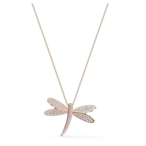 Eternal Flower necklace, Dragonfly, White, Rose gold-tone plated by SWAROVSKI