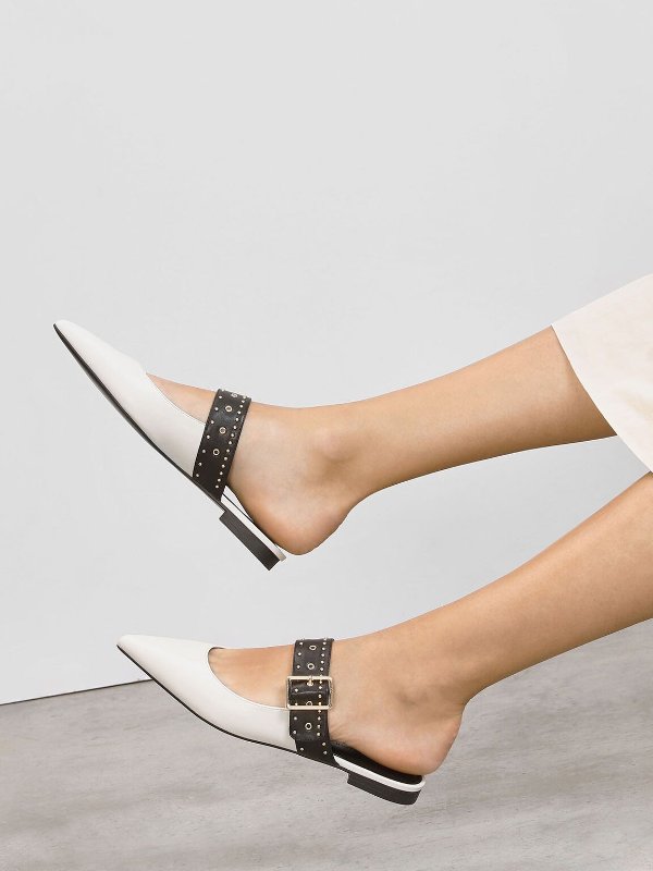 Chalk Studded Buckle Mules | CHARLES &amp; KEITH