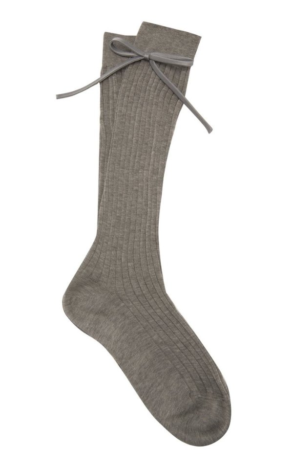 Bow-Detailed Rib-Knit Knee Socks