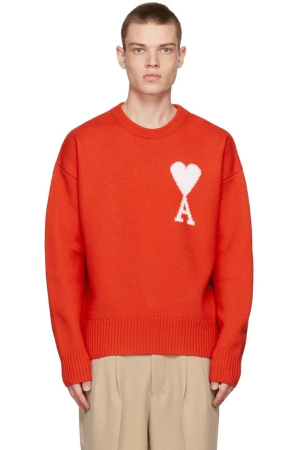 Red Ami de Coeur Wool Crewneck Sweater