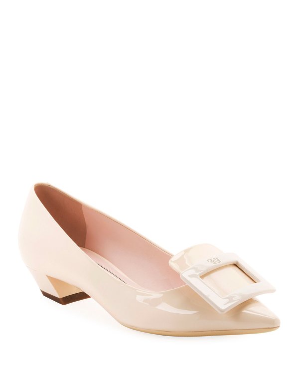 Gommette Patent Pointed Pumps, Nude