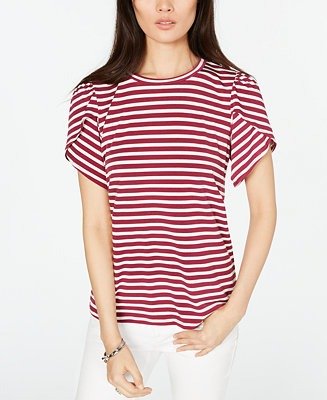 Striped Petal-Sleeve T-Shirt, Regular & Petite