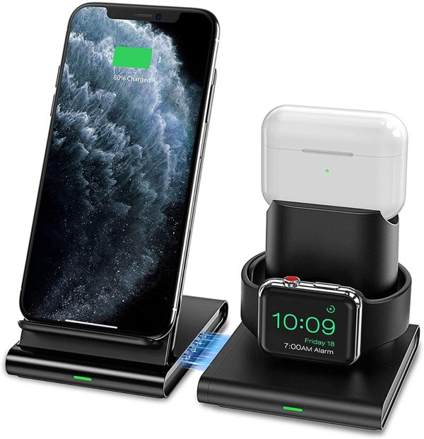 Wireless Charger, 3 in 1 Wireless Charging Station for Apple Watch, AirPods Pro/2, Detachable and Magnetic Wireless Charging Stand for iPhone 11 Pro Max/X/XS/XR/8Plus(NO QC 3.0 Adapter)