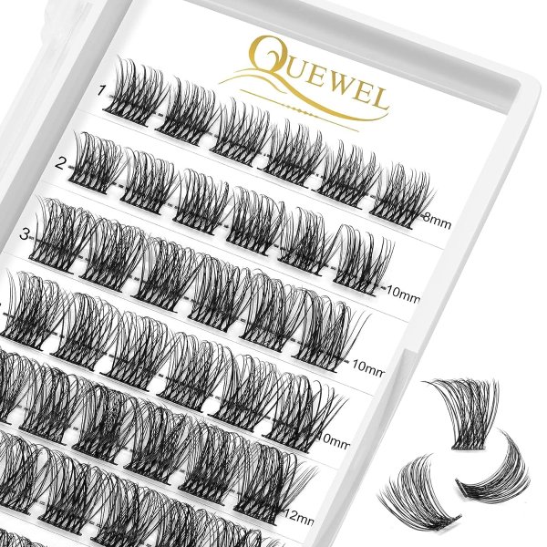 Lash Clusters 72 Pcs Wide Stem Cluster Lashes Mix8-16mm DIY Eyelash Extension Individual False Eyelashes Soft & Do Not Break for Personal Makeup Use at Home(QUH-S012-Mix8-16mm)