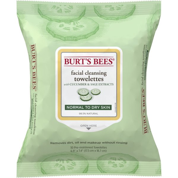 30 Count, Burt's Bees Cucumber & Sage Facial Cleansing Towelettes