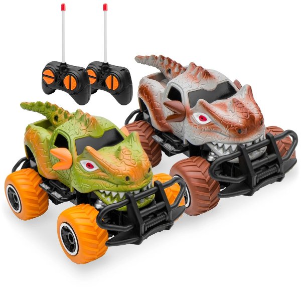 Set of 2 27MHz Mini Toy Dinosaur RC Remote Control Cars w/ 9mph Max Speed