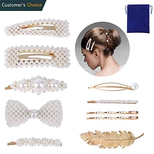 Pearls Hair Clips for Women Girls, Anmyox 10Pcs Artificial Pearl Barrettes Decorative Hair Pins for Birthday Valentines Day Gifts Wedding Bridal Hair Accessories