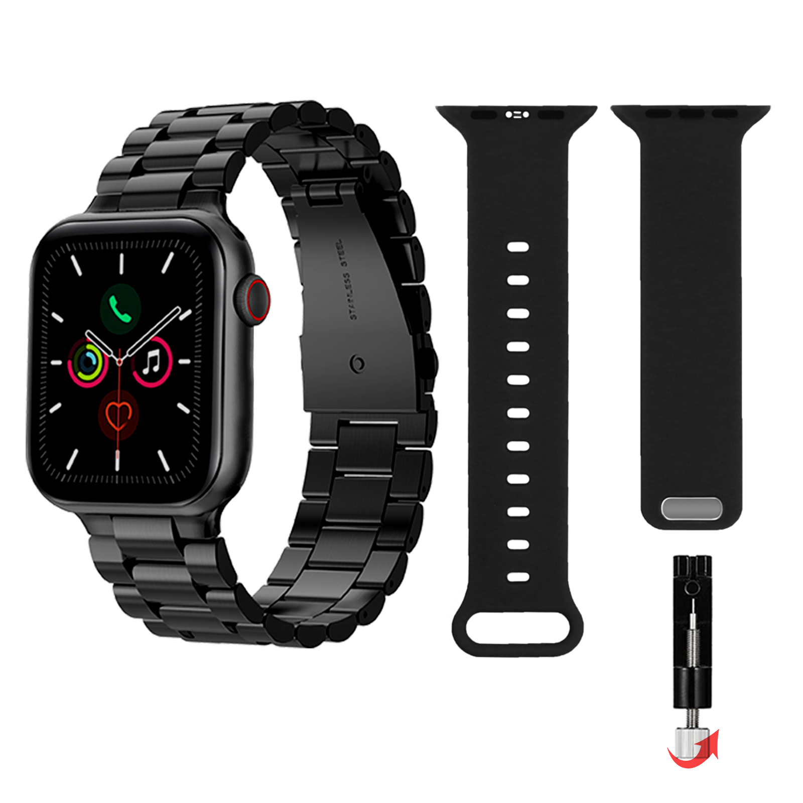 苹果手表表带，两条装，1钢+1硅胶