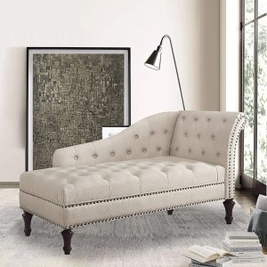 Rosevera Deedee Linen Upholstered Chaise Lounge Chair with Nailhead Trim for Living Room and Bedroom