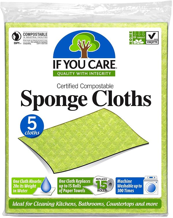 100% Natural Sponge Cloths, 5 Count